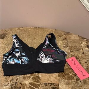 Betsey Johnson Performance Black and Floral Sports Bra